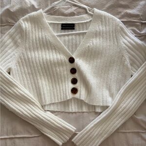 Urban Outfitters Cream Ribbed Cropped Cardigan